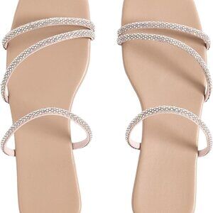 Women's Rhinestone Flat Sandals Slip On Strappy Open Toe Dress Shoes